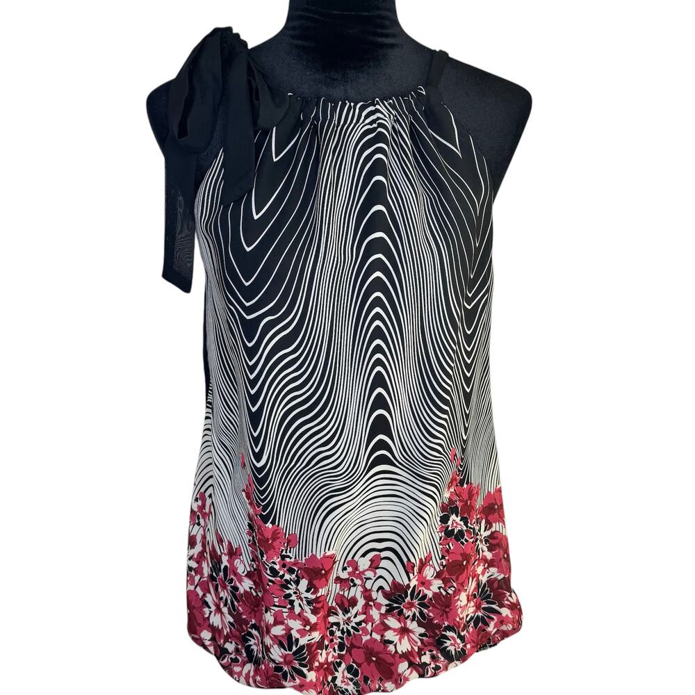 WRAPPER Black Halter Tank Top Cream & Pink Floral Blouse with Bow Size XL